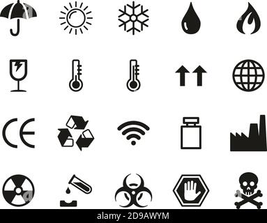 Package Symbols & Cargo Symbols Icons Black & White Set Big Stock Vector