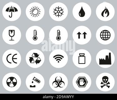 Package Symbols & Cargo Symbols Icons Black & White Flat Design Circle Set Big Stock Vector