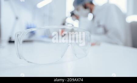 background image of scientists working in a scientific laboratory . Stock Photo
