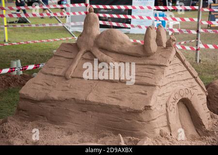 Darwin, NT, Australia-July 27,2018: Snoopy with doghouse sand sculpture at the Darwin Show at the annual fairground event. Stock Photo