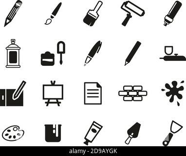 Painting & Art Equipment Icons Black & White Set Big Stock Vector