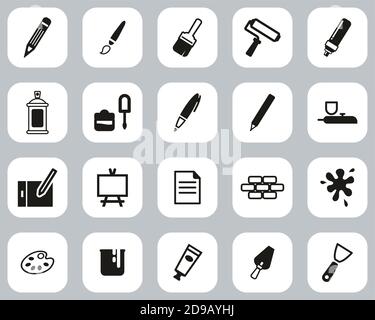 Painting & Art Equipment Icons Black & White Flat Design Set Big Stock Vector