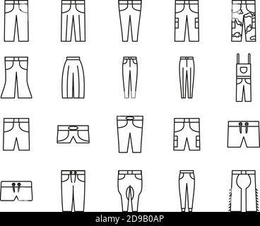 Pants Long & Short Icons Black & White Thin Line Set Big Stock Vector