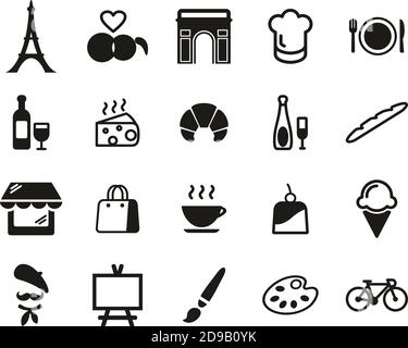 Paris City & Culture Icons Black & White Set Big Stock Vector