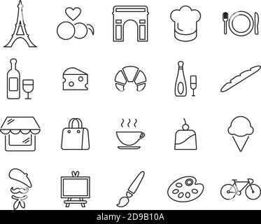 Paris City & Culture Icons Black & White Thin Line Set Big Stock Vector