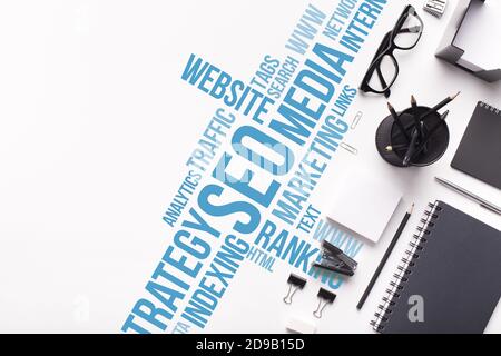Wordcloud With Keyword Seo And Internet Terms Over White Background Stock Photo