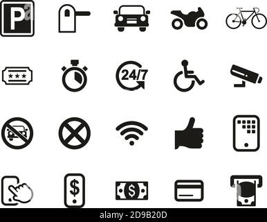 Parking Or Parking Lot Icons Black & White Set Big Stock Vector
