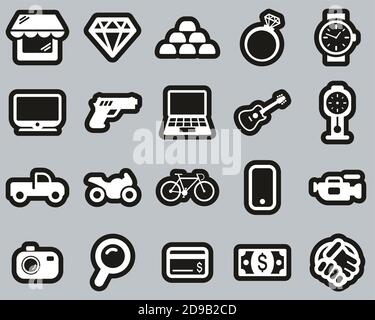 Pawn Shop Or Thrift Store Icons White On Black Sticker Set Big Stock Vector
