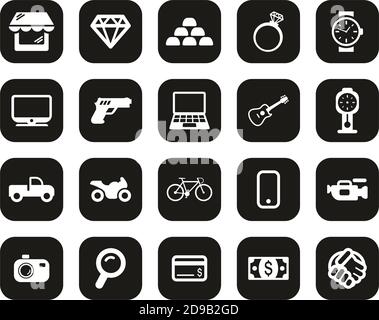 Pawn Shop Or Thrift Store Icons White On Black Flat Design Set Big Stock Vector
