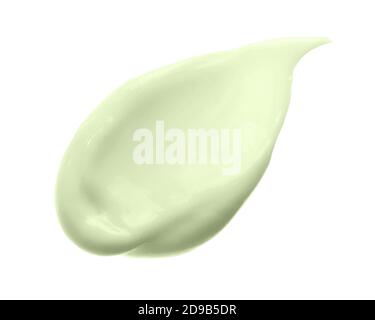 Green cosmetic cream swipe isolated on white. Facial hand cream swatch with collagen. Mint skincare lotion texture cosmetic smear. Beauty skin care Stock Photo