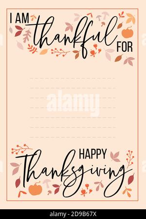 Happy Thanksgiving card, handwritten thankful for list with graphic design elements, vector illustration Stock Vector