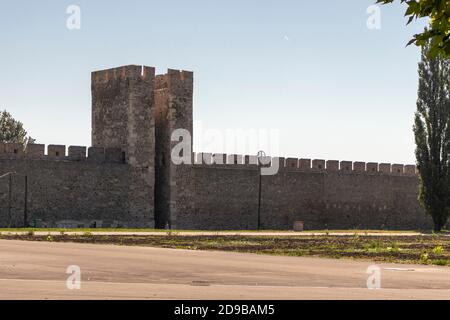 SMEDEREVO, SERBIA - AUGUST 12, 2019: Ruins of Fortress at the coast of the Danube River in town of Smederevo, Serbia Stock Photo