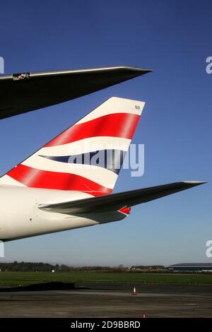 British Airways 747-8f unloads at Glasgow Prestwick Airport, South ayrshire, Scotland UK Stock Photo