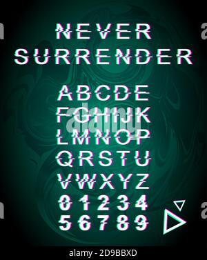 Never surrender glitch font template Stock Vector