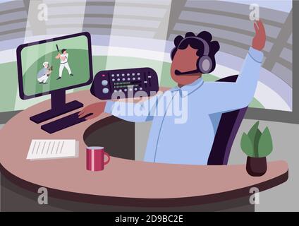 Sports commentator flat color vector illustration Stock Vector