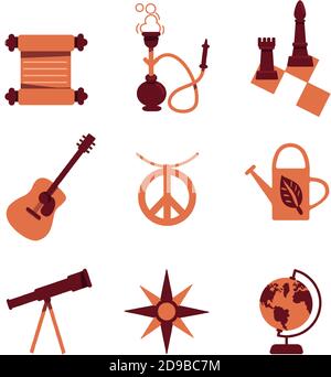 Education and hobby flat color vector objects set Stock Vector
