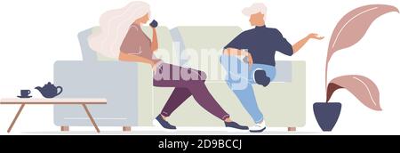 Man and woman drinking coffee flat color vector faceless characters Stock Vector