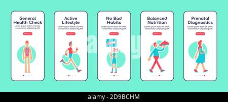 General health care onboarding mobile app screen flat vector template Stock Vector