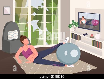 Aerobics at home flat color vector illustration Stock Vector