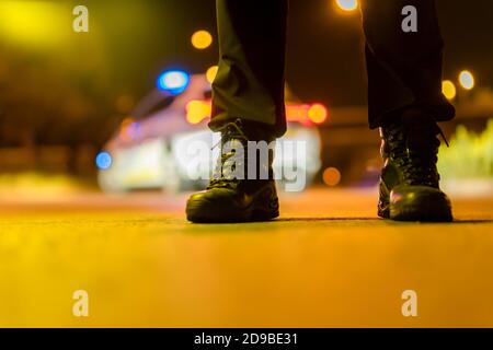 police control by the pandemic and the spread of the virus Stock Photo