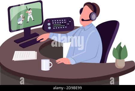 Sports commentator flat color vector faceless character Stock Vector