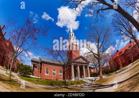 Tercentenary Theatre park and Memorial Church in Cambridge near Boston Massachusetts, USA Stock Photo