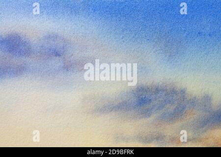 Abstract art background light blue and white colors. Watercolor painting on canvas with soft beige gradient. Fragment of artwork on paper with cloud p Stock Photo