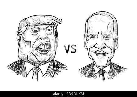 Nov 4, 2020, Bangkok, Thailand: Caricature drawing portrait of Republican Donald Trump vs Democrat Joe Biden for American President Election 2020. Stock Vector