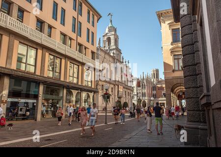 PADOVA, ITALY 17 JULY 2020: Piazza Cavour in Padua in Italy with people walking on the street Stock Photo