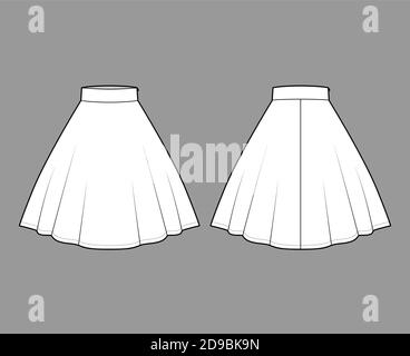 Skirt circular fullness technical fashion illustration with below-the-knee  lengths silhouette, thick waistband. Flat bottom template front, white  color style. Women men unisex CAD mockup Stock Vector Image & Art - Alamy