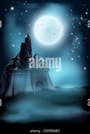 Spooky Scary Haunted Castle Background Concept Stock Vector