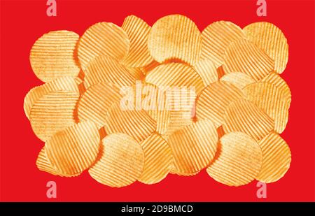 Namkeen - Potato Chips Wafers, corrugated golden chips with texture, Fluted chips with potatoes, tasty ridged potato chips, background image. Stock Photo