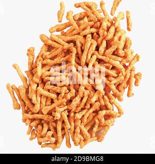 SNACKS STICKS CORN, isolated Image kurkure or namkeen sticks, background image. Stock Photo