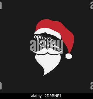 Merry Christmas greeting card with Santa Claus hat and beard vector illustration Stock Vector