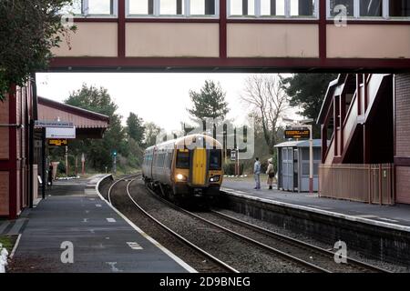 West Midlands Railway class 172 diesel train arriving at Henley-in-Arden station, Warwickshire, UK Stock Photo
