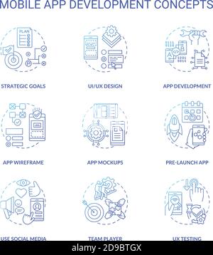 Mobile app development concept icons set Stock Vector