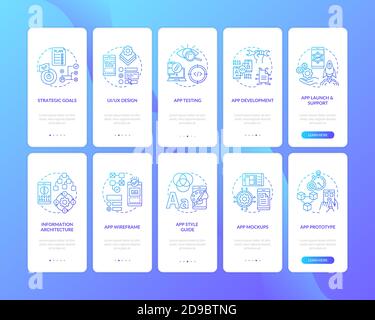 Mobile app development onboarding mobile app page screen with concepts set Stock Vector