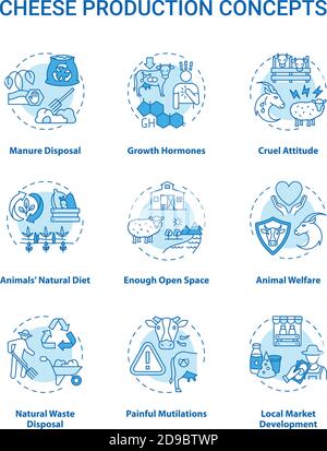 Dairy industry turquoise concept icons set Stock Vector