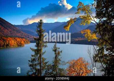 DE - BAVARIA: Autumn at Sylvenstein Reservoir Stock Photo