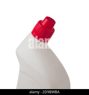 white plastic bottles with red cap for detergent. Isolated on white background. Stock Photo