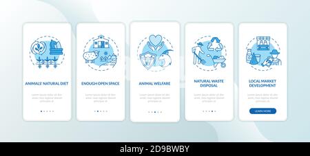 Ethical dairy industry production blue onboarding mobile app page screen with concepts Stock Vector