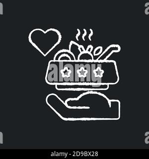 Soup kitchen volunteer chalk white icon on black background Stock Vector