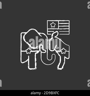 Democrats vs. Republicans chalk white icon on black background Stock Vector