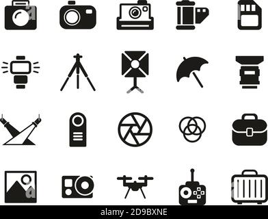 Photography Equipment Icons Black & White Set Big Stock Vector