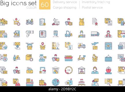 Shipping and delivery blue RGB color icons set Stock Vector