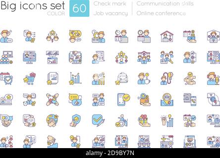 Communication skills blue RGB color icons set Stock Vector