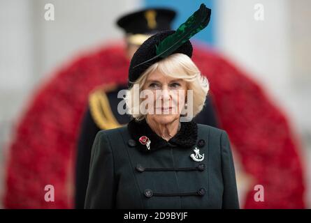 The Duchess of Cornwall, Patron of The Poppy Factory, during a visit to the Field of Remembrance, in its 92nd year, at Westminster Abbey in London, ahead of Armistice Day. Stock Photo