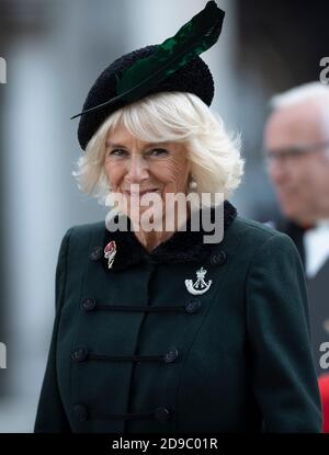 The Duchess of Cornwall, Patron of The Poppy Factory, during a visit to the Field of Remembrance, in its 92nd year, at Westminster Abbey in London, ahead of Armistice Day. Stock Photo