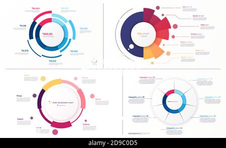 Set of vector circle chart designs, modern templates for creating infographics, presentations, reports, visualizations Stock Vector