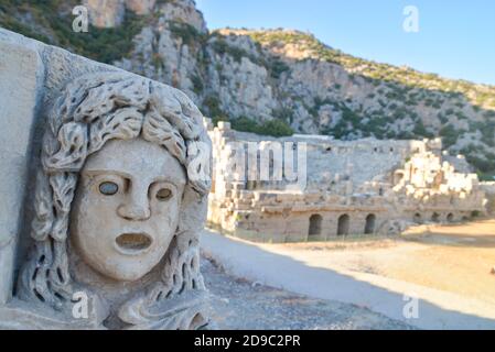 Ancient city of Myra. Turkey, The ancient city is famous for its rock tombs and relief masks. Stock Photo